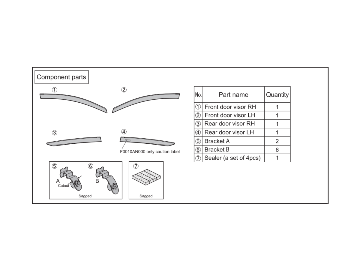 Subaru Side Window Air Deflectors Kit Of Four F0010FN000 Subaru